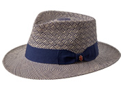 Kerouac: White and navy braided Panama hat with a navy band and bow