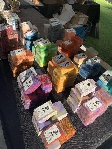 Multicolored soaps for sale at the farmers market at Waikiki Beach Walk.