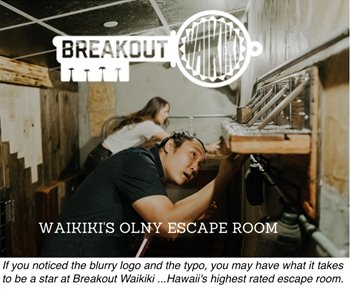 Two people looking for clues in a breakout room at Breakout Waikiki