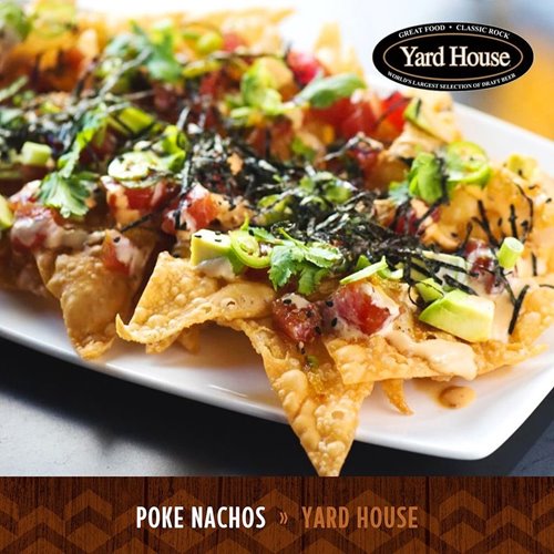 Graphic featuring poke nachos from Yard House Waikiki