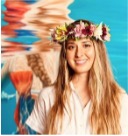 Made in Hawaii Artist Winner Crissia Vaughn wearing a floral crown