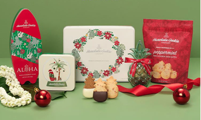 Assortment of Honolulu Cookie Company's holiday-themed offerings.