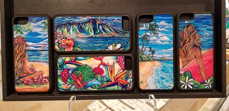 ColleenWilcox_iPhoneCases-$39-99.jpg 5 iPhone cases featuring various paintings of scenery in Hawaii.